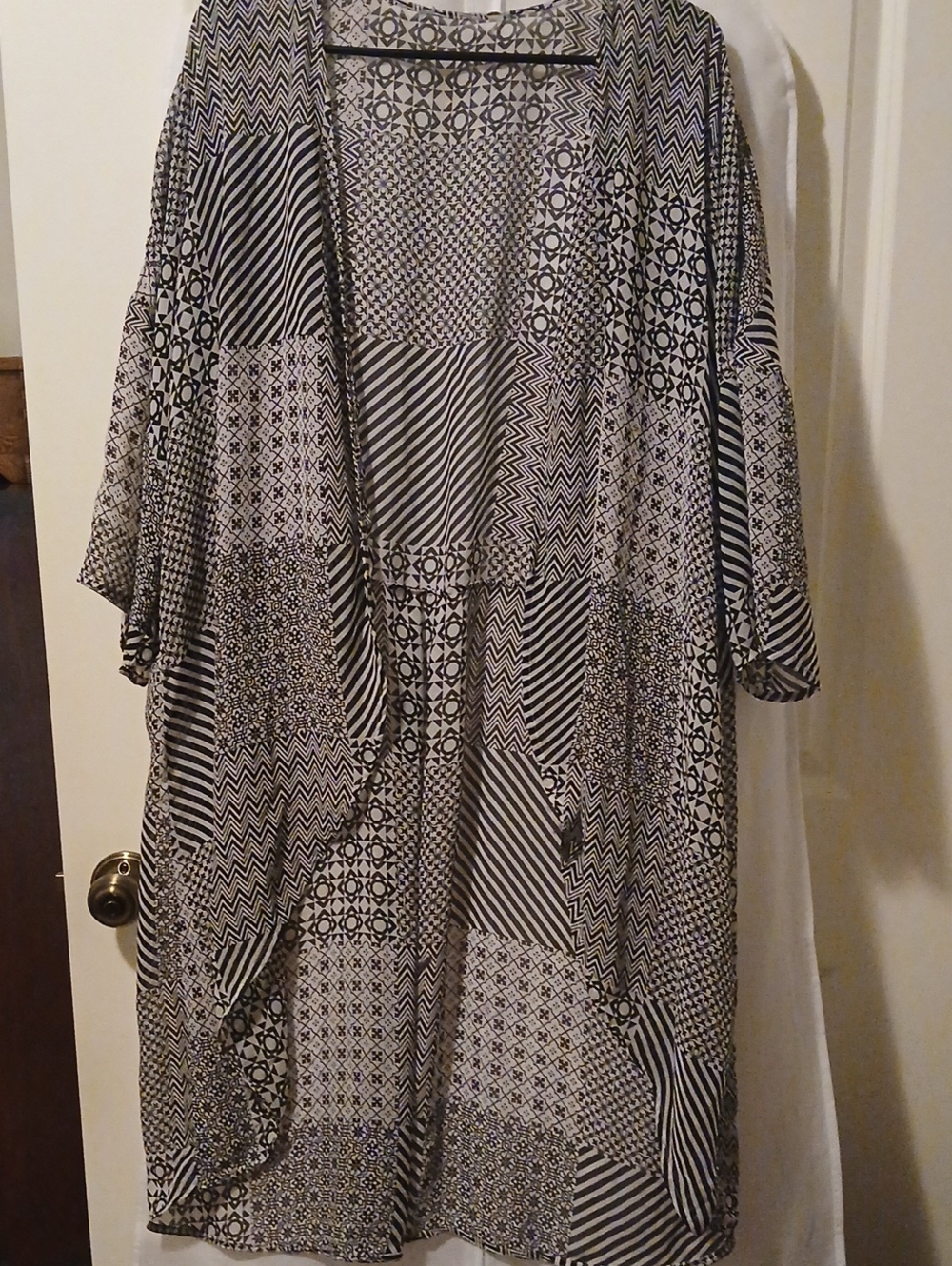 Black & White Geometric Patchwork Kimono Jacket
